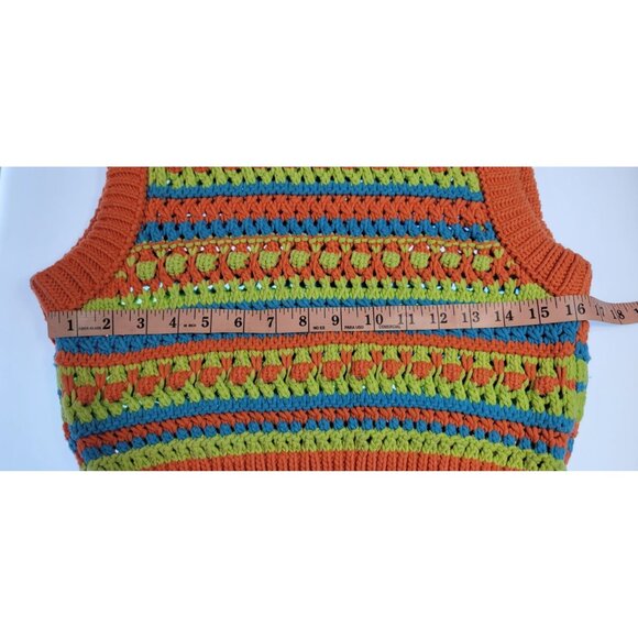 ZARA WOMEN COLORBLOCK VEST TEXTURI SZ MEDIUM COLOR ORANGE/GREEN CROPED - Picture 8 of 10